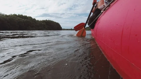 Man rows paddle in boat Stock Footage 120501197