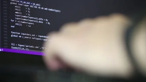 Man rules the program code. hands closeup Stock Footage 82168982