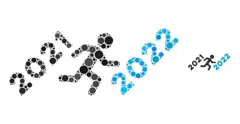 Man Run to 2022 Collage of Circle Pixels Stock Illustration