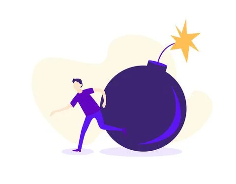 Man run away of bomb Stock Illustration