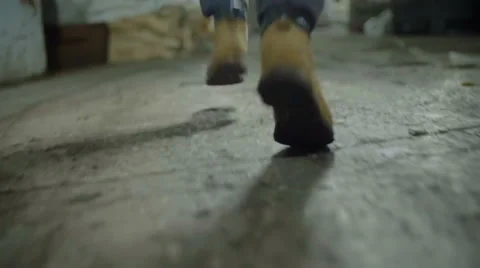 Man Run in Brown Leather Boots Stock Footage 62740786
