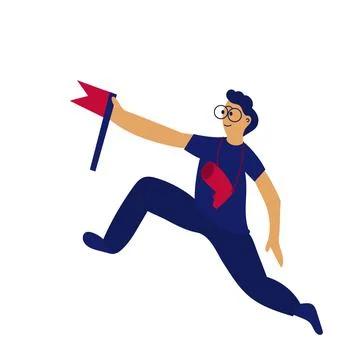 Man run with flag vector illustration. Person male running and runner competi 스톡 일러스트