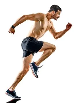 Man runner jogger running jogging isolated shadows Stock Photos