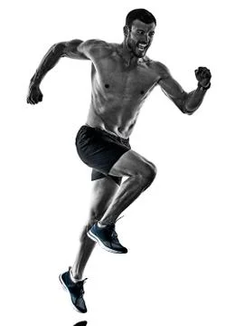 Man runner jogger running jogging isolated shadows Stock Photos