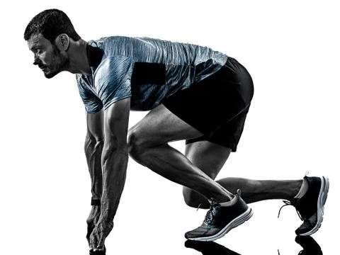 Man runner jogger running jogging isolated shadows Stock Photos