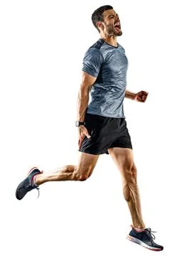 Man runner jogger running jogging isolated shadows Stock Photos