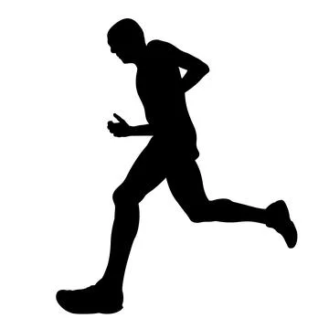 Man runner running marathon outlined silhouette on white background 스톡 일러스트