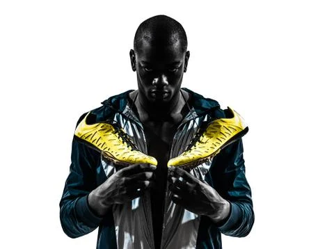 Man runner sprinter jogger posing portrait silhouette Stock Photos