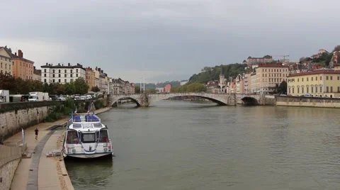 Man running along the river Saone Lyon France Stock Footage 47826641