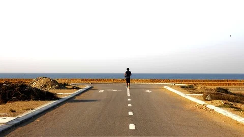 Man Running and Training for Marathon Stock Footage 96059295