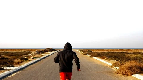 Man Running and Training for Marathon Stock Footage 96059327
