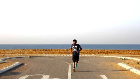 Man Running and Training for Marathon Stock Footage 96059356