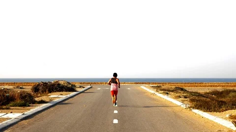 Man Running and Training for Marathon Stock Footage 96059529