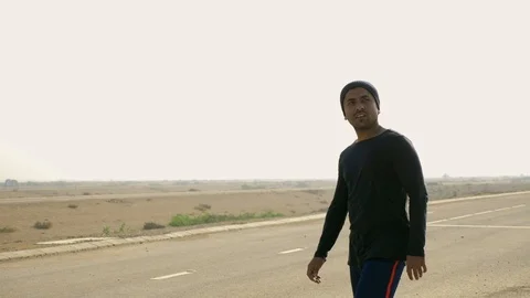 Man Running and Training for Marathon Stock Footage 96059660