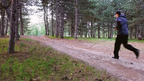 The man is running around the forest trail. 스톡 동영상 89968070