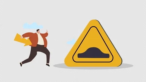 Man running with an arrow towards a speed bump sign, symbolizing challenge Stock Footage 346347825