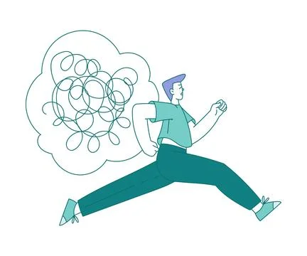 Man Running Away from Clutter or Tangled Skein Suffer from Psychic Illness Ilustración de archivo