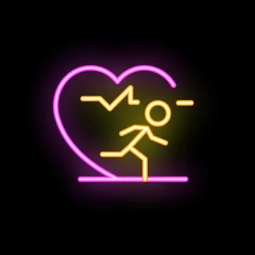 Man running away from heart issues neon sign vector illustration Stock Illustration