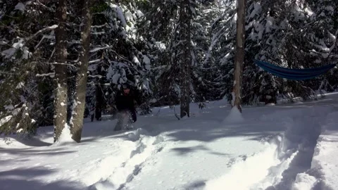 Man Running Away In Winter Forest Stock Footage 171799412