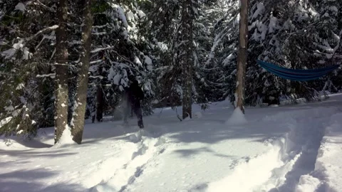 Man Running Away In Winter Forest Stock Footage 228853006
