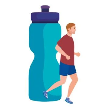 Man running with background of bottle plastic drink, male athlete with hydration Stock Illustration