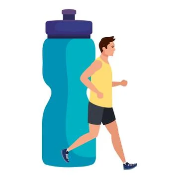 Man running with background of bottle plastic drink, male athlete with hydration Stock Illustration
