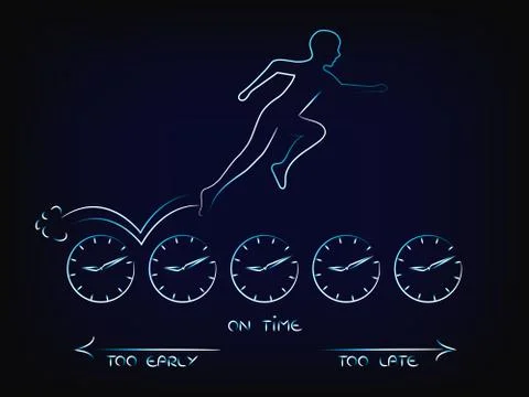 Man running on clocks, time planning vector イラスト素材