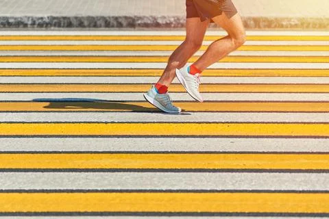 Man running crosswalk, copy space Stock Photos