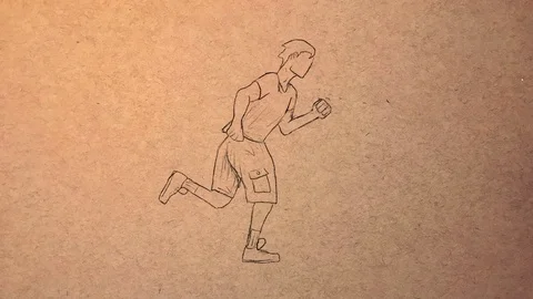 Man Running - Digital Sketch with Manilly paper background Stock Footage 84611829
