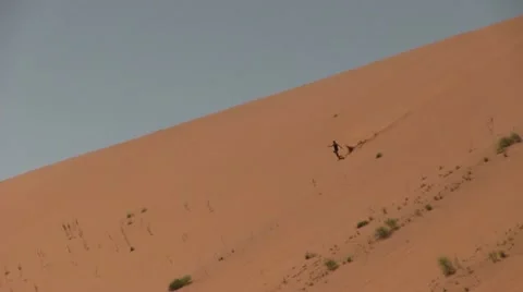 Man running down a sand dune Stock Footage 12146729