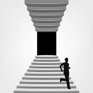 Man running down on staircase up and down concept Ilustración de archivo