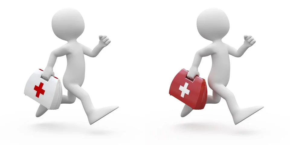 Man running with first aid kit, in two colors Stock Illustration