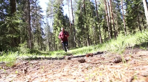 Man Running by the Forest Road Stock Footage 52230642