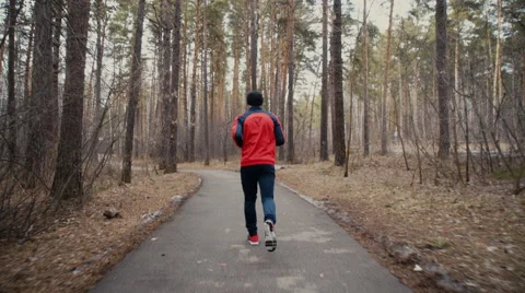 Man running in forest woods training Video stock 62253314