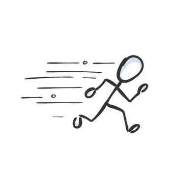 Man running forward for record. Run fast. Hand drawn. Stickman cartoon. Doodle Stock Illustration