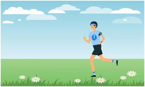 Man is running in the garden Illustrazione stock