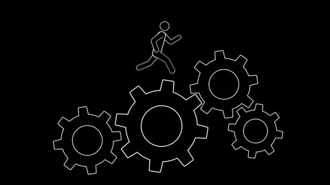 Man running on gear animated stick man running on gear connected loading 4k.. Stock Footage 282888438