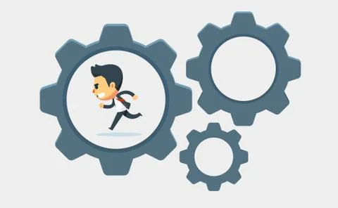 A man is running on the gear system. Stock Illustration