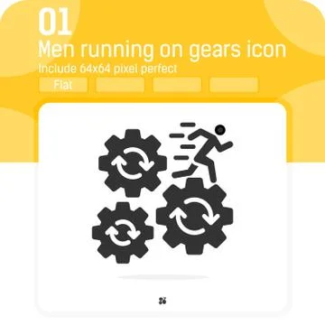 Man running on gears icon with flat style isolated on white background Illustrazione stock