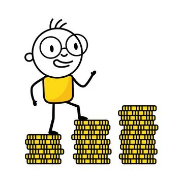 Man running to golden stack coins for his financial independence. Financial p Stockillustratie