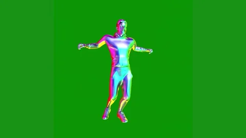 Man running green screen middle is woman standing front colorful suit dancing Stock Footage 314064771