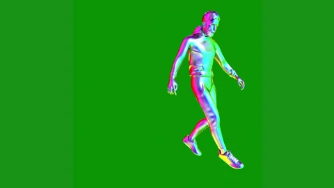 Man running green screen is walking woman animated chromakey background creative Stock Footage 314064614