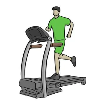 Man running in a gym on a treadmill vector illustration sketch doodle hand dr Stock Illustration