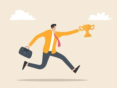 Man running happily getting the dream trophy. in business this is an achievemen Stock Illustration