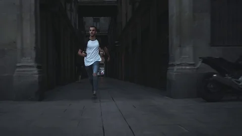 Man is running , he late Stock Footage 80886424