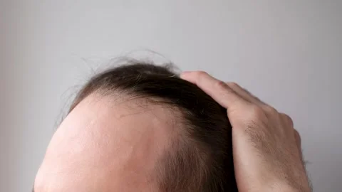 Man running his hand through his hair on gray background, side view. Vidéo 249658307