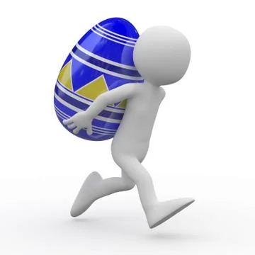 Man running with a huge easter egg in the back Illustrazione stock
