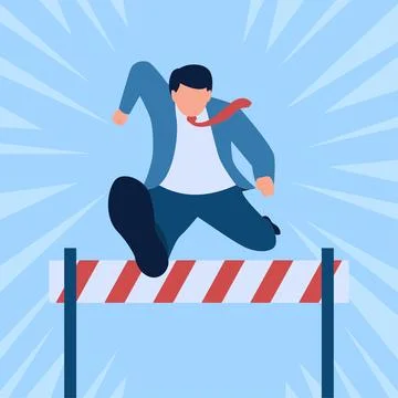 Man running jumps over obstacles in front of him, business challenge metaphor Stock Illustration
