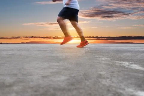 A Man Running for Losing Weight, selective focus Stock Photos