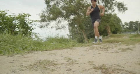 A man running - low angle Video stock 146096369